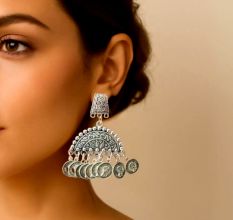 Designer Silver Oxidised Coin Earrings For Women