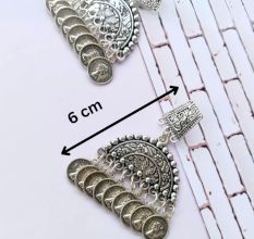 Designer Silver Oxidised Coin Earrings For Women