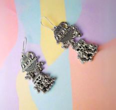 Elephant Design Silver Oxidised Earrings