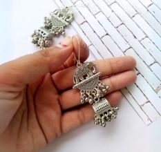 Elephant Design Silver Oxidised Earrings