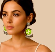 Light Green Oxidized Jhumka Bali Earrings