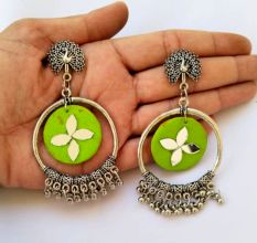 Light Green Oxidized Jhumka Bali Earrings