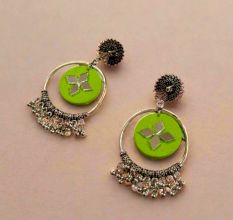 Light Green Oxidized Jhumka Bali Earrings