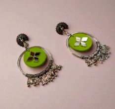 Light Green Oxidized Jhumka Bali Earrings