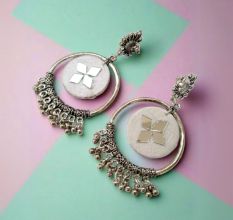 White Oxidized Jhumka Bali Earrings