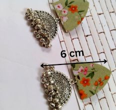 Green Floral Printed Oxidized Earrings