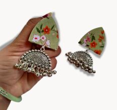 Green Floral Printed Oxidized Earrings