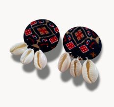 Blue And Red Printed Shells Stud Earrings