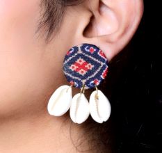 Blue And Red Printed Shells Stud Earrings