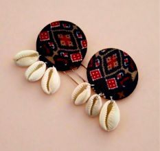 Blue And Red Printed Shells Stud Earrings