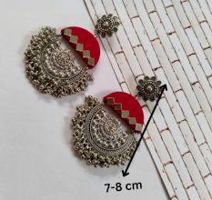 Dark Pink Mirror Oxidized Heavy Jhumka Earrings
