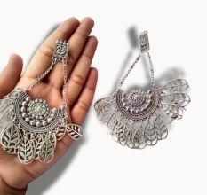 Silver Oxidised Round Jhumka Earrings