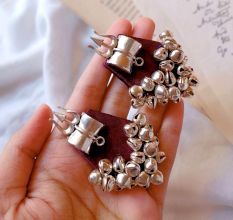 Purple Trishul Earrings With Ghungroos