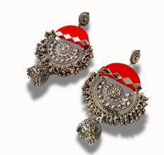 Pink Oxidized Mirror Heavy Jhumka