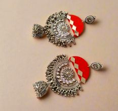 Pink Oxidized Mirror Heavy Jhumka