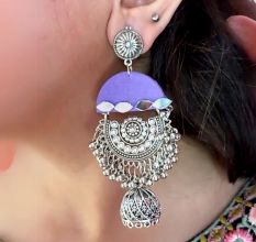 Purple Oxidized Mirror Heavy Jhumka