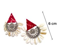 Red Printed Fabric Earrings With Shells