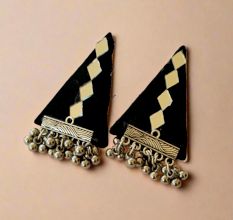 Black And Silver Mirror Triangular Studs Earrings For Women