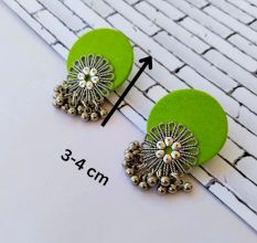 Lime Green Flower Silver Ghungroo Studs Earrings