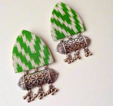 Light Green Printed Fabric Ghungroo Earrings