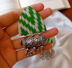 Light Green Printed Fabric Ghungroo Earrings