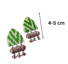Light Green Printed Fabric Ghungroo Earrings