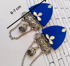 Blue Mirror Kundan Oxidized Jhumka With Chain