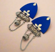 Blue Mirror Kundan Oxidized Jhumka With Chain