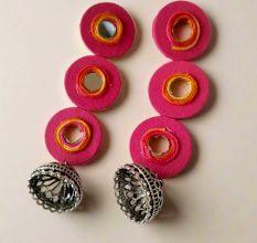 Three Drops Pink Mirror Fabric Long Earrings