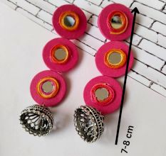 Three Drops Pink Mirror Fabric Long Earrings