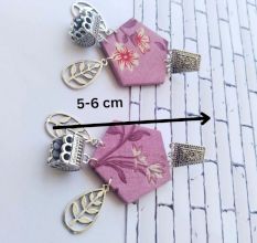 Purple Printed Floral Earrings With Silver Charm Bottom