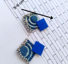 Indigo Print And Silver Ghungroo Fabric Earrings