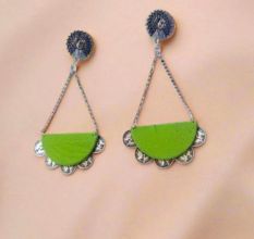 Peacock Green And Silver Chain Long Earrings