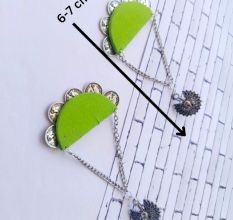 Peacock Green And Silver Chain Long Earrings