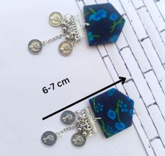 Dark Blue Floral Printed Chain Earrings For Women