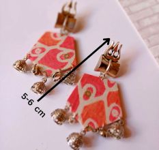 Orange Printed Floral Trishul Charm Earrings