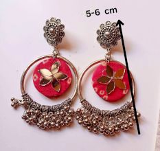 Pink Bandhani Printed Fabric Bali Ghungroo Earrings
