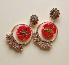 Pink Bandhani Printed Fabric Bali Ghungroo Earrings