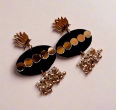 Plain Black Mirror And Silver Ghungroo Earrings
