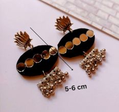 Plain Black Mirror And Silver Ghungroo Earrings