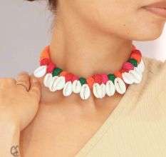 Multicolor Pom Pom Shell Adjustable Choker Necklace