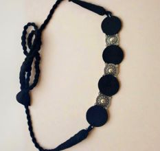 Oxidized Silver Fabric Choker In Black