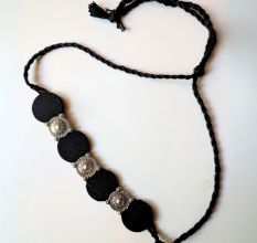 Oxidized Silver Fabric Choker In Black