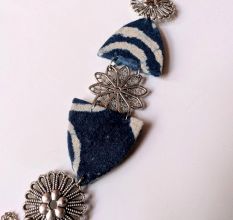 Indigo Print Silver Choker
