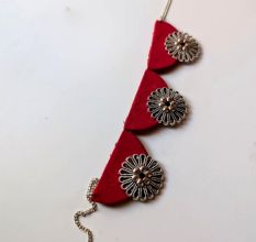 Red And Oxidized Silver Choker For Women