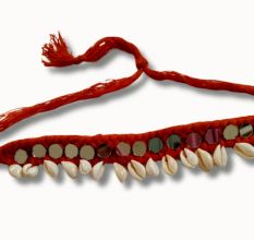 Red Threads And Mirror Shell Choker Necklace Adjustable