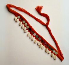 Red Threads And Mirror Shell Choker Necklace Adjustable