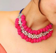 Pink Pom Pom Ghungroo Choker Plus Long Necklace