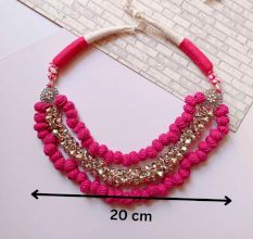 Pink Pom Pom Ghungroo Choker Plus Long Necklace