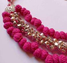 Pink Pom Pom Ghungroo Choker Plus Long Necklace